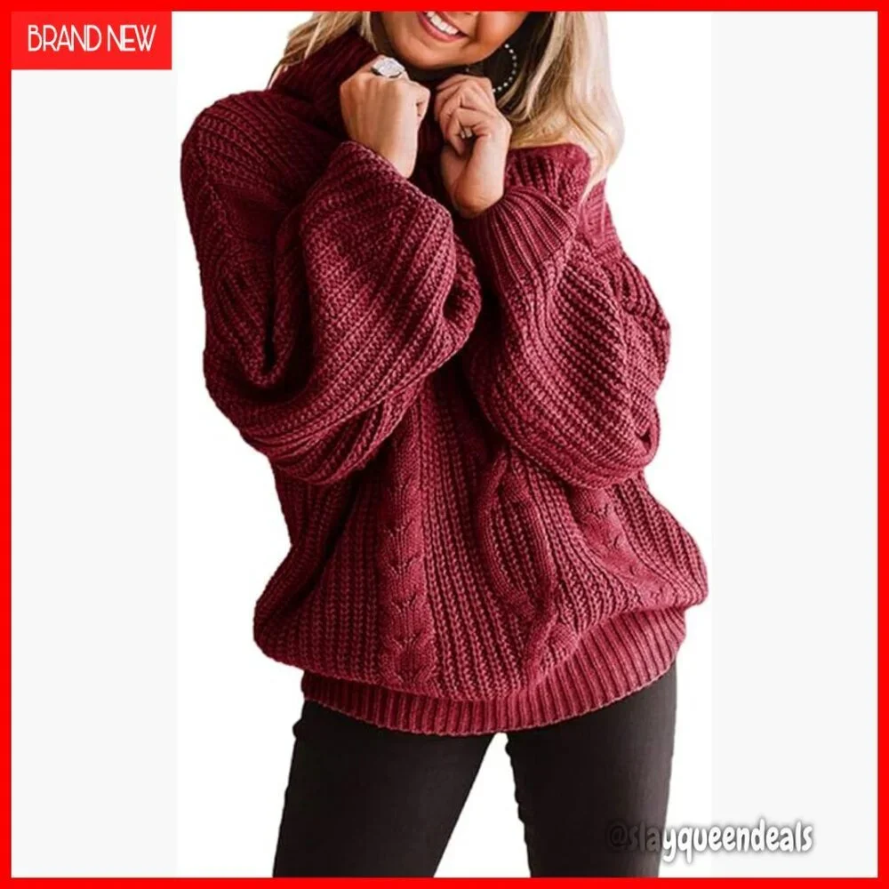 Plus Size Chunky Cable Knit Turtleneck Sweater Oversized Pullover